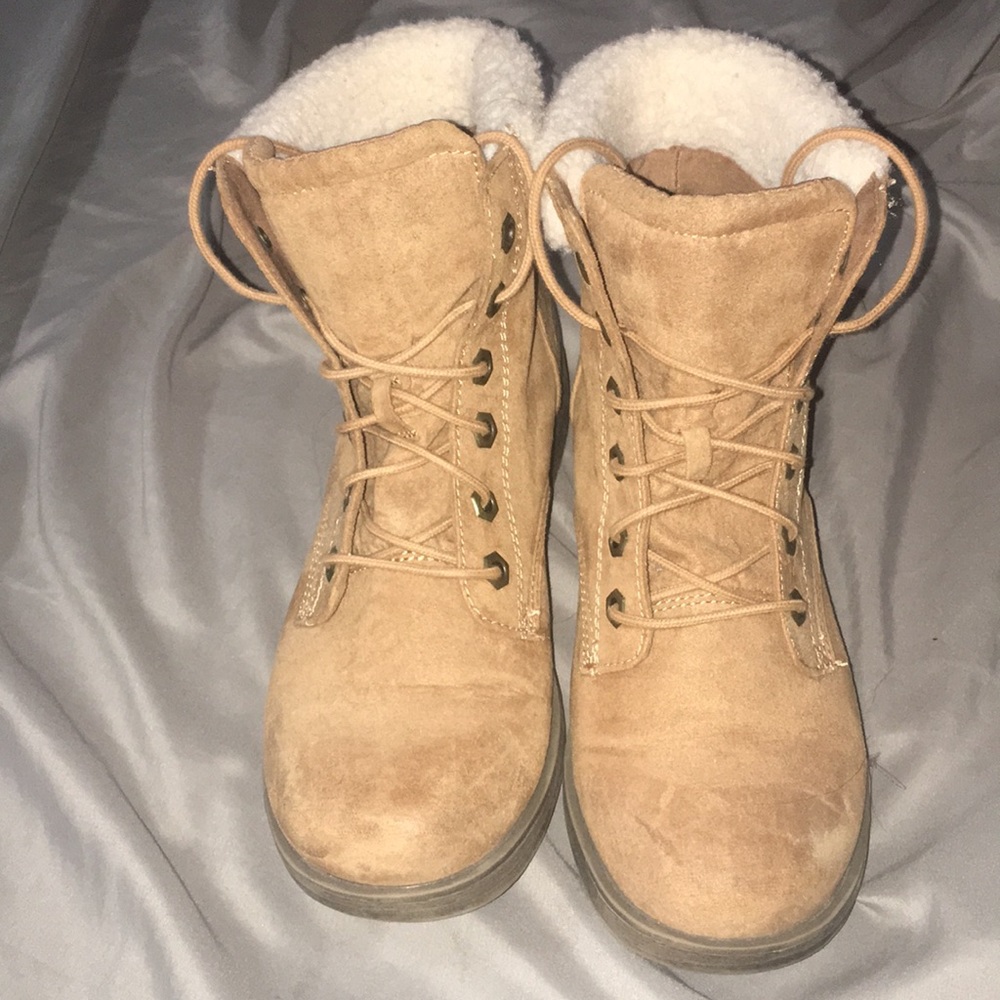 tan heeled boots with wool
